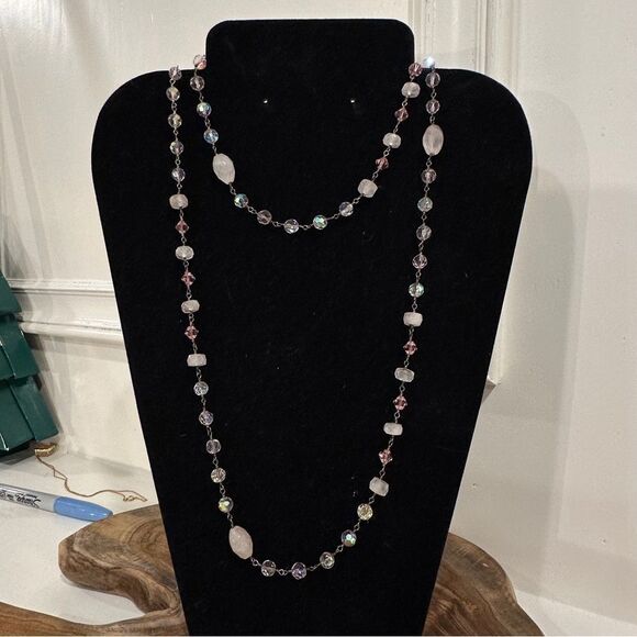 Sterling Silver Rose Quartz Czech Fire Polished Beaded Artisan Necklace 925 - Picture 3 of 5